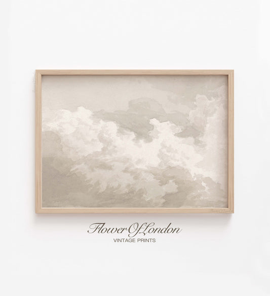 Vintage Clouds Print, Soft Muted Neutral Landscape, Cloud Study, #114