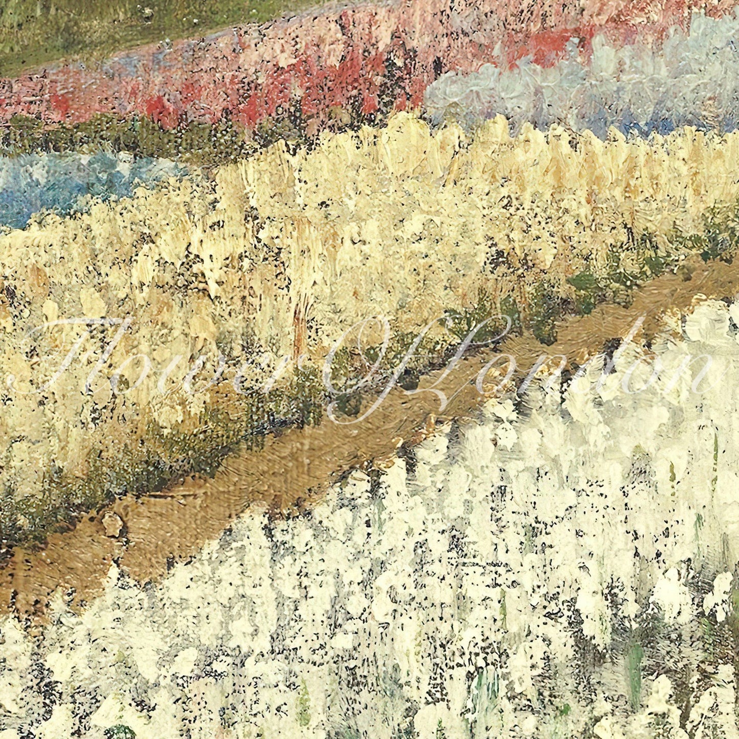 Dutch Tulip Field Print, Vintage Amsterdam Muted Summer Flowers Field Painting, #90