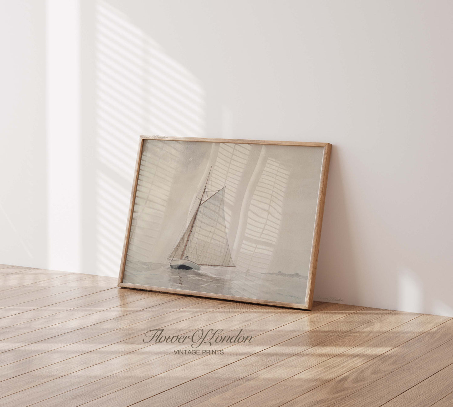 a picture of a sailboat on a wooden floor