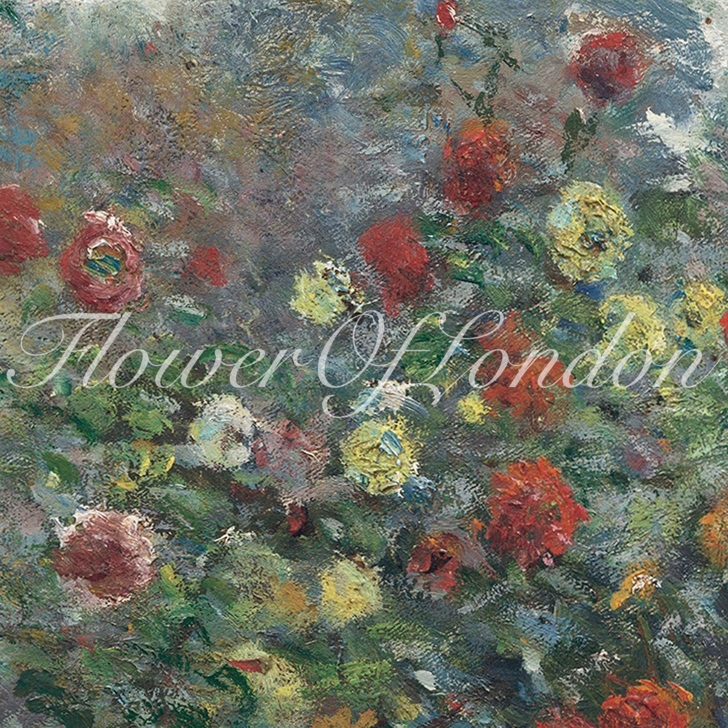 Blossoming Rose Garden Print, Vintage Cottage Spring Country Oil Painting, #83