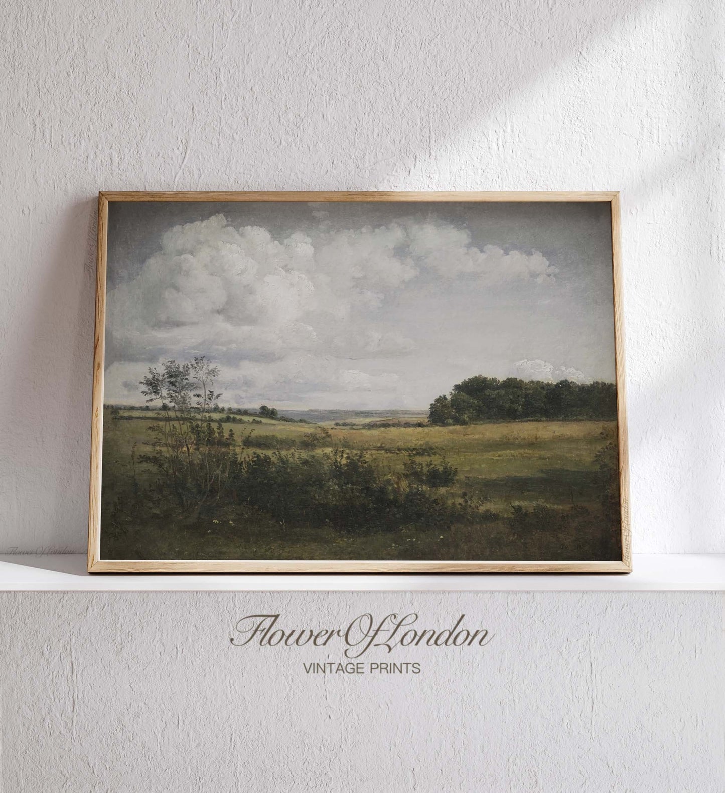 Vintage Landscape Print, Spring Meadow Tall Grass Field Painting, #82