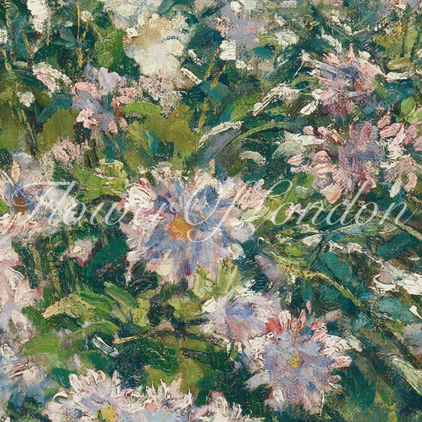 Blossoming Flowers Print, Vintage Spring Meadow, Blooming Garden Oil Painting, #88