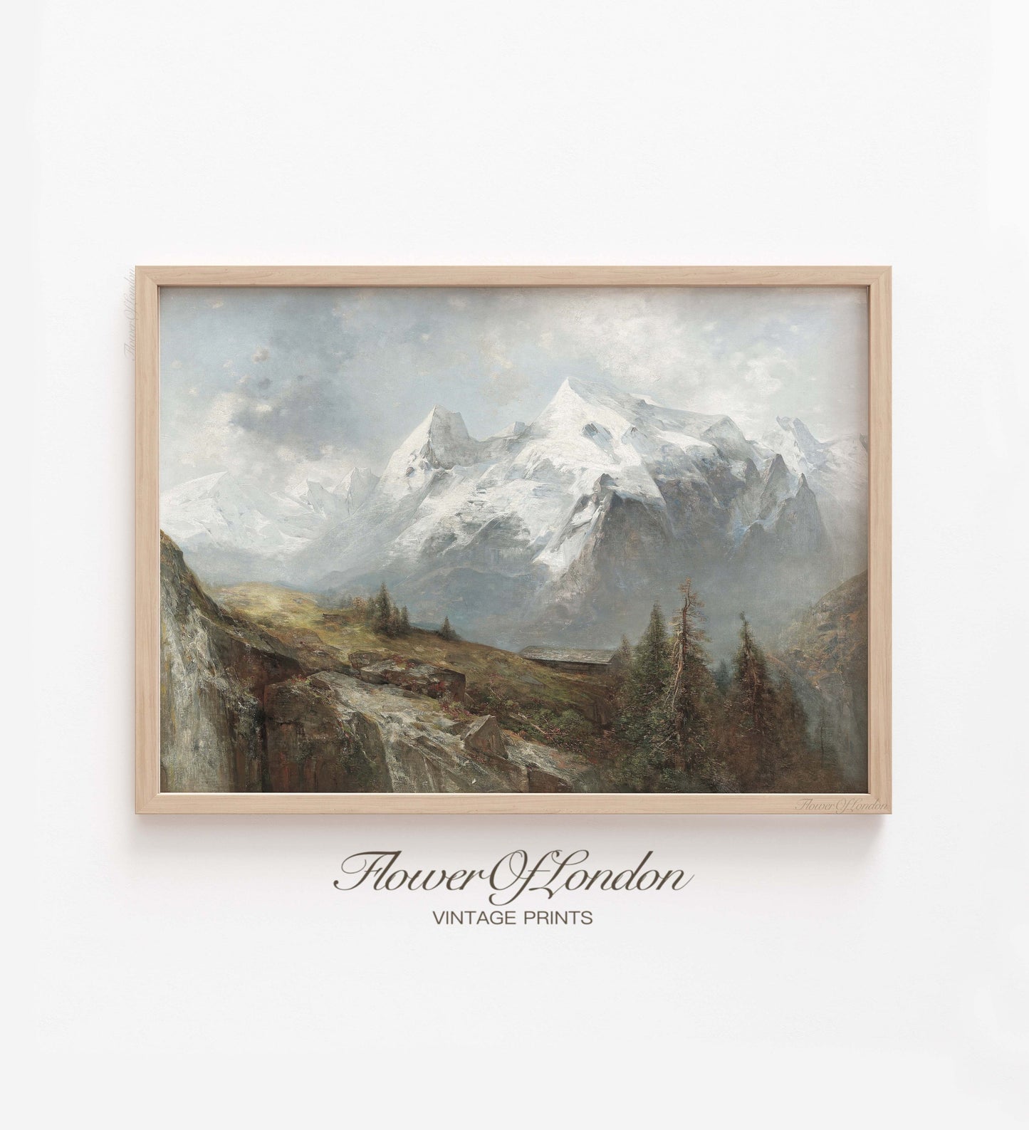 Mountains Print, Vintage Rustic Winter Neutral Countryside Landscape, #38