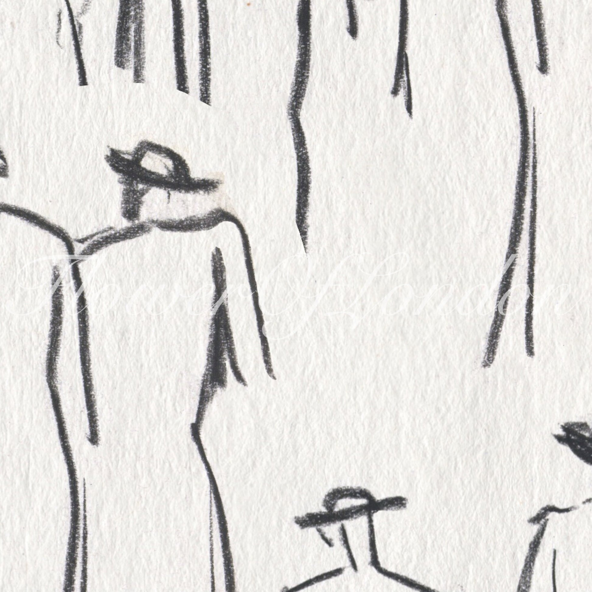 a drawing of two people standing in a forest