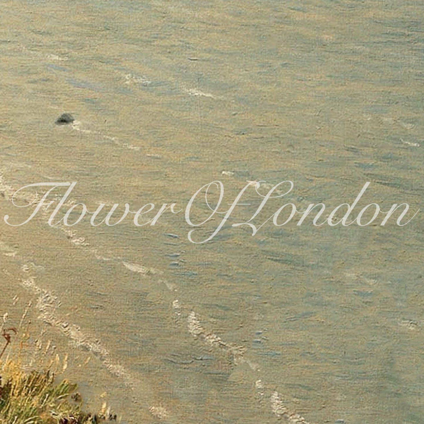 a picture of a beach with the words flower of london written in the sand