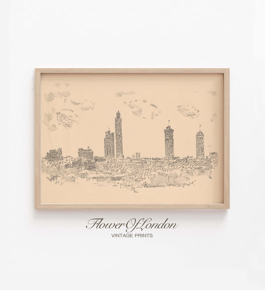 Vintage New York City Skyline Print, Minimalist Neutral Beige City Sketch, #128