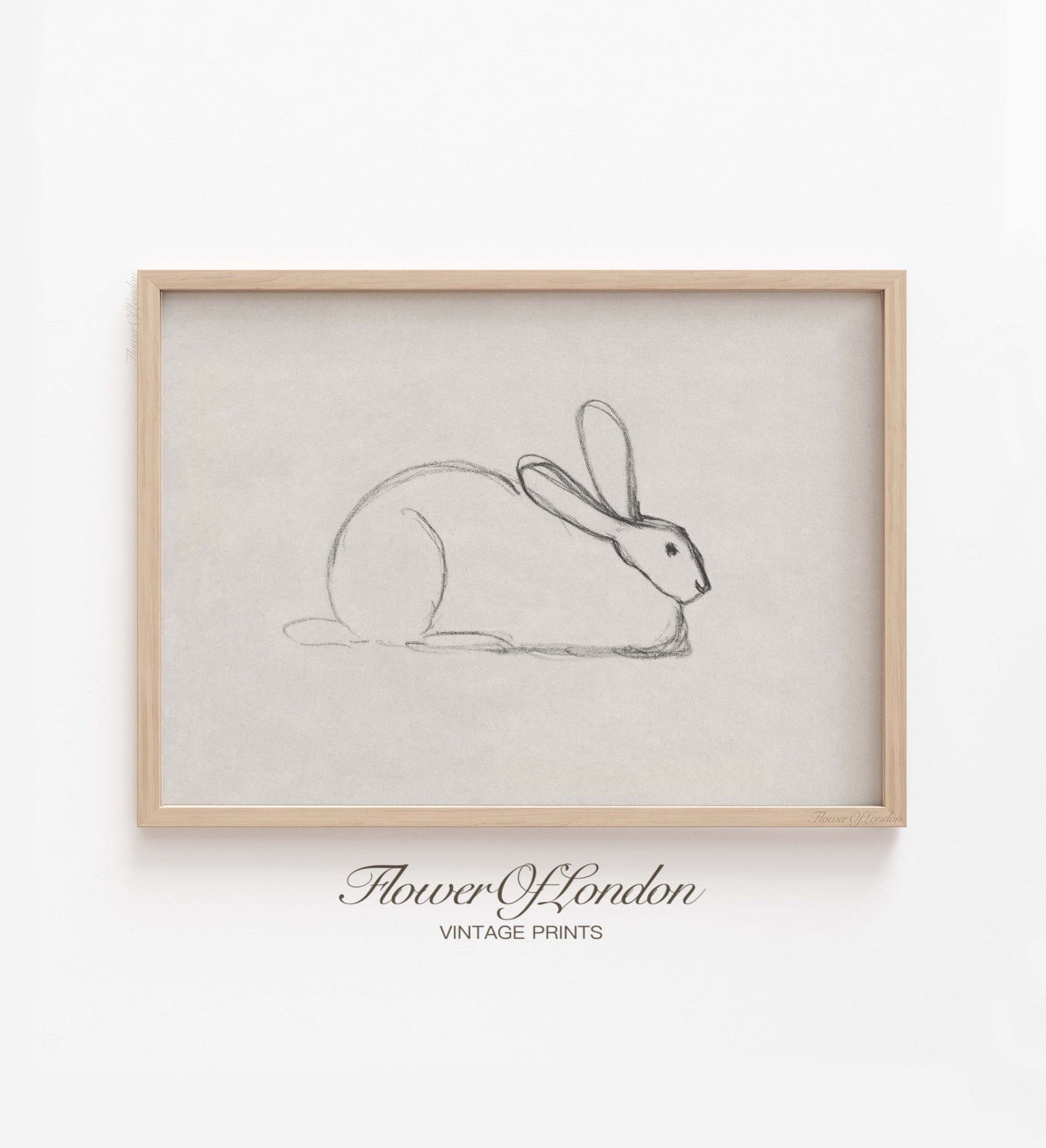 Vintage Rabbit Sketch Print, Antique Nursery Bunny Kids Room Black & White Drawing, #105