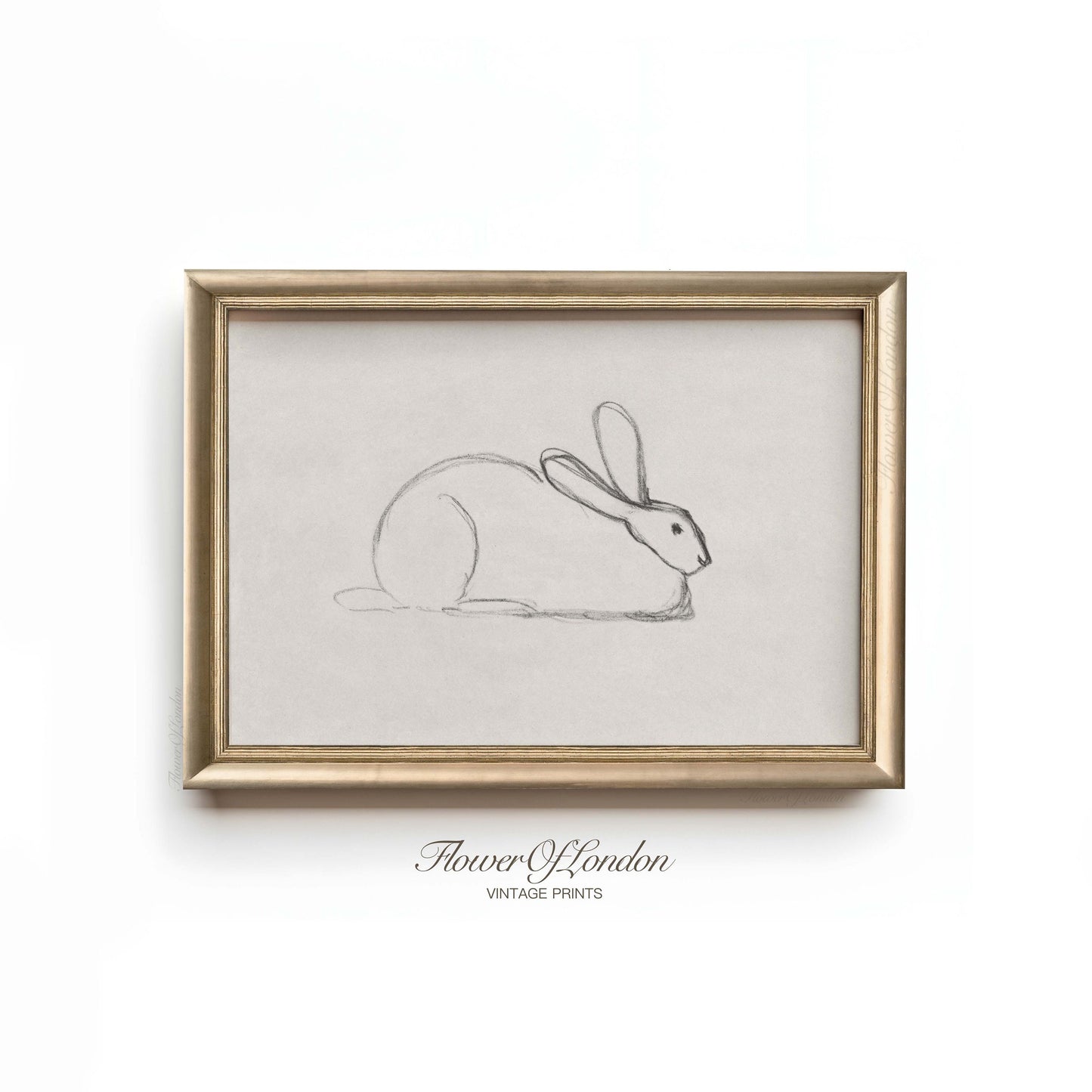 Vintage Rabbit Sketch Print, Antique Nursery Bunny Kids Room Black & White Drawing, #105