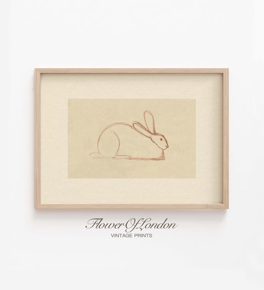 Vintage Rabbit Sketch Print, Antique Nursery Rabbit Kids Room Drawing, #103