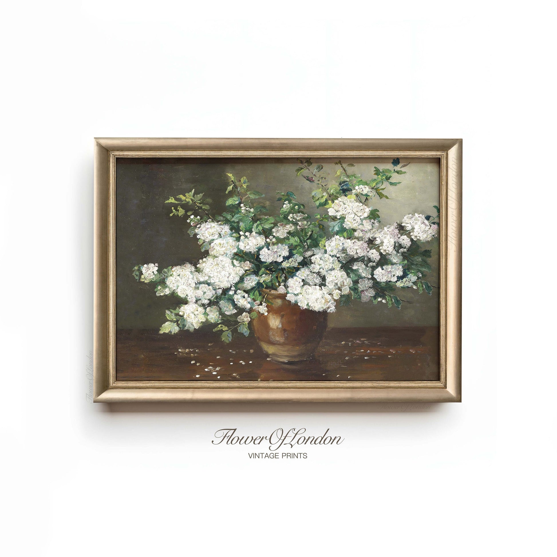 a painting of white flowers in a vase