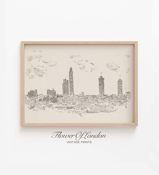 Vintage New York City Skyline Print, Minimalist Black & White  City Sketch, #130