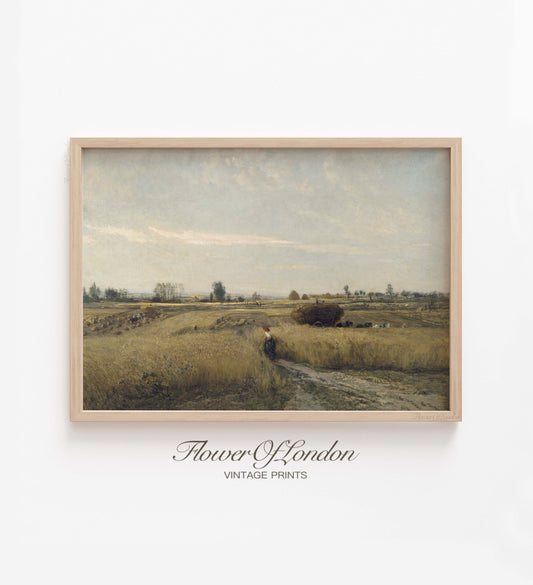 Wheat Field Print, Muted Neutral Nature Summer Harvest Corn Field Landscape, #149