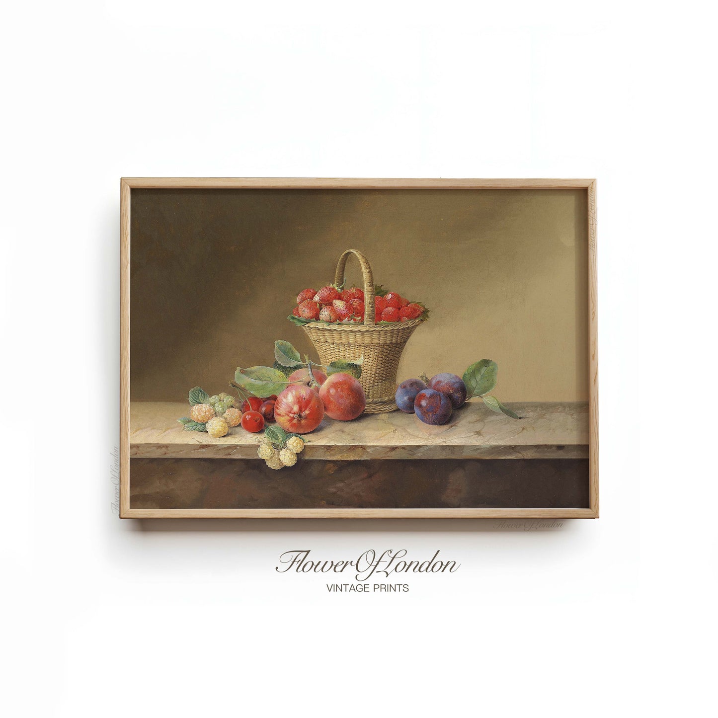 a painting of a basket of fruit on a table