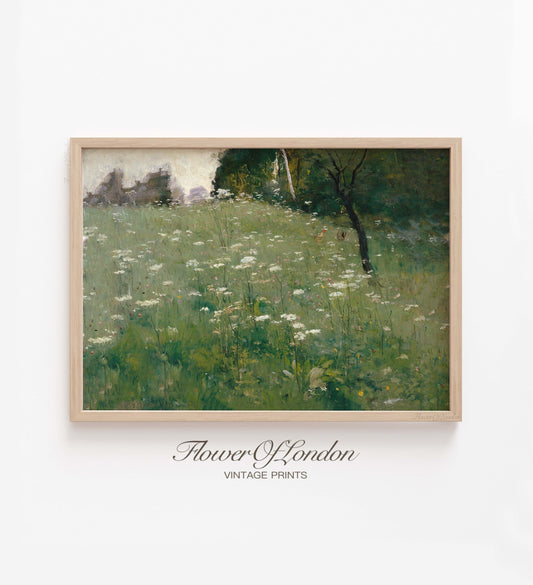 Wildflowers Field Print, Vintage Spring Summer Meadow Blooming Tall Grass Countryside, #147