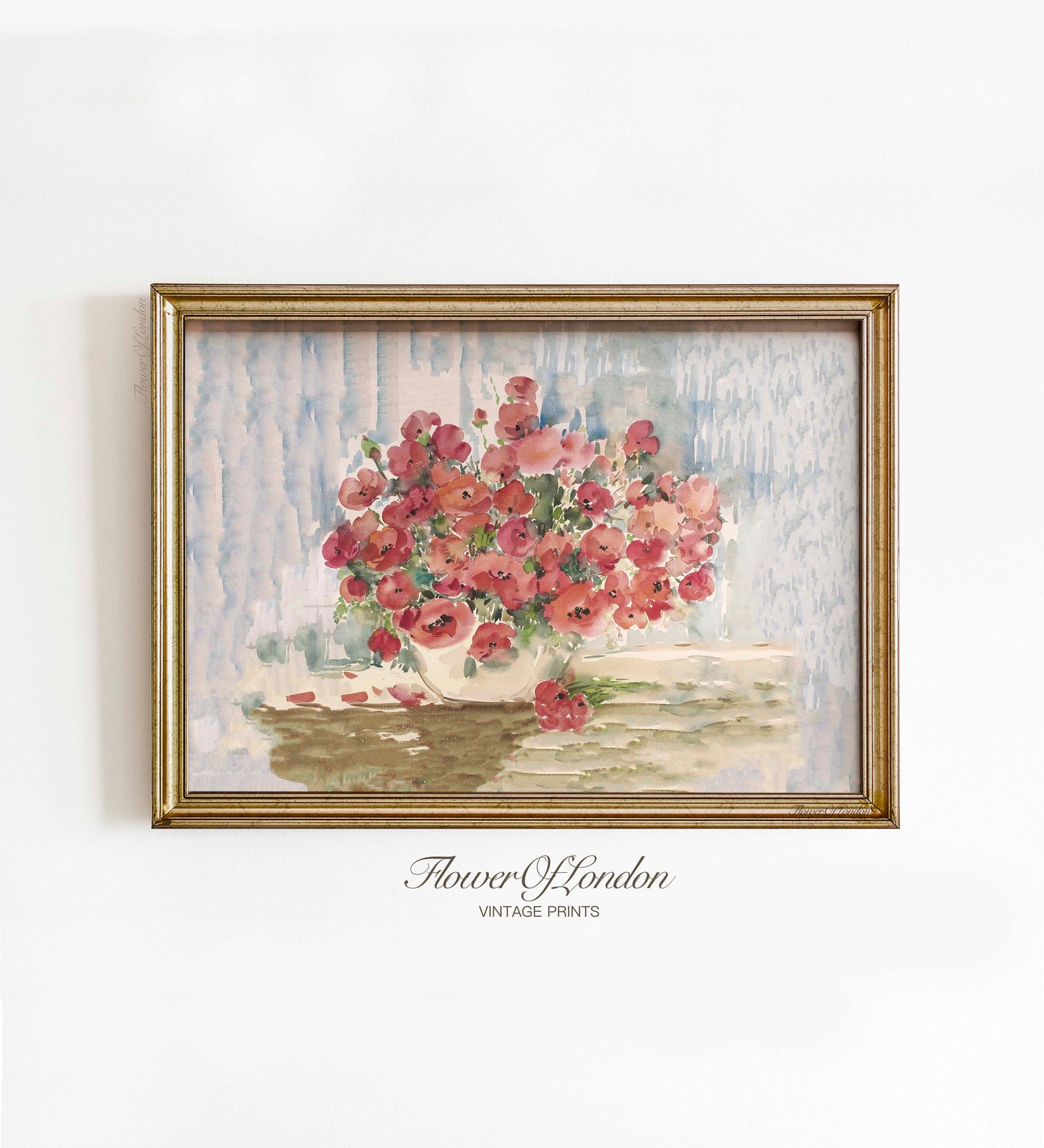 a painting of a vase of flowers on a wall