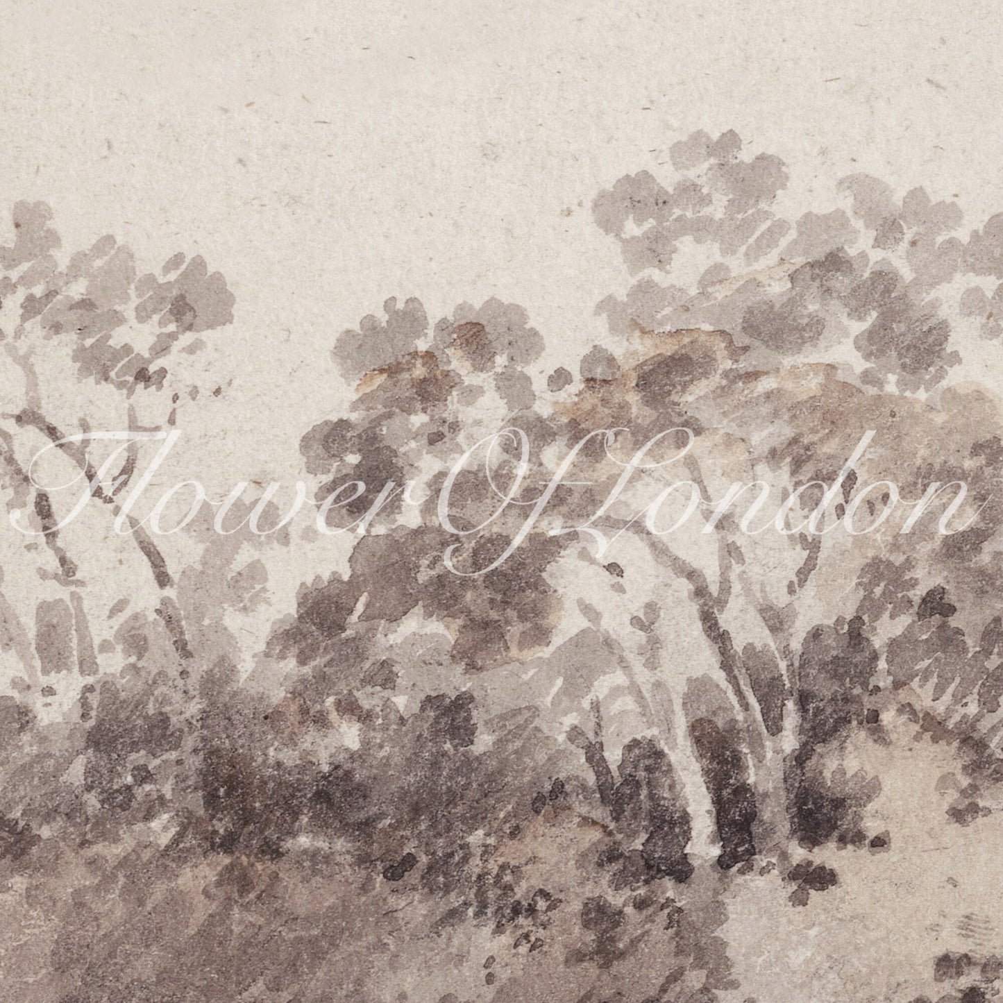 Vintage Countryside Landscape Print, Minimalist Rustic Neutral Trees Sketch, #228