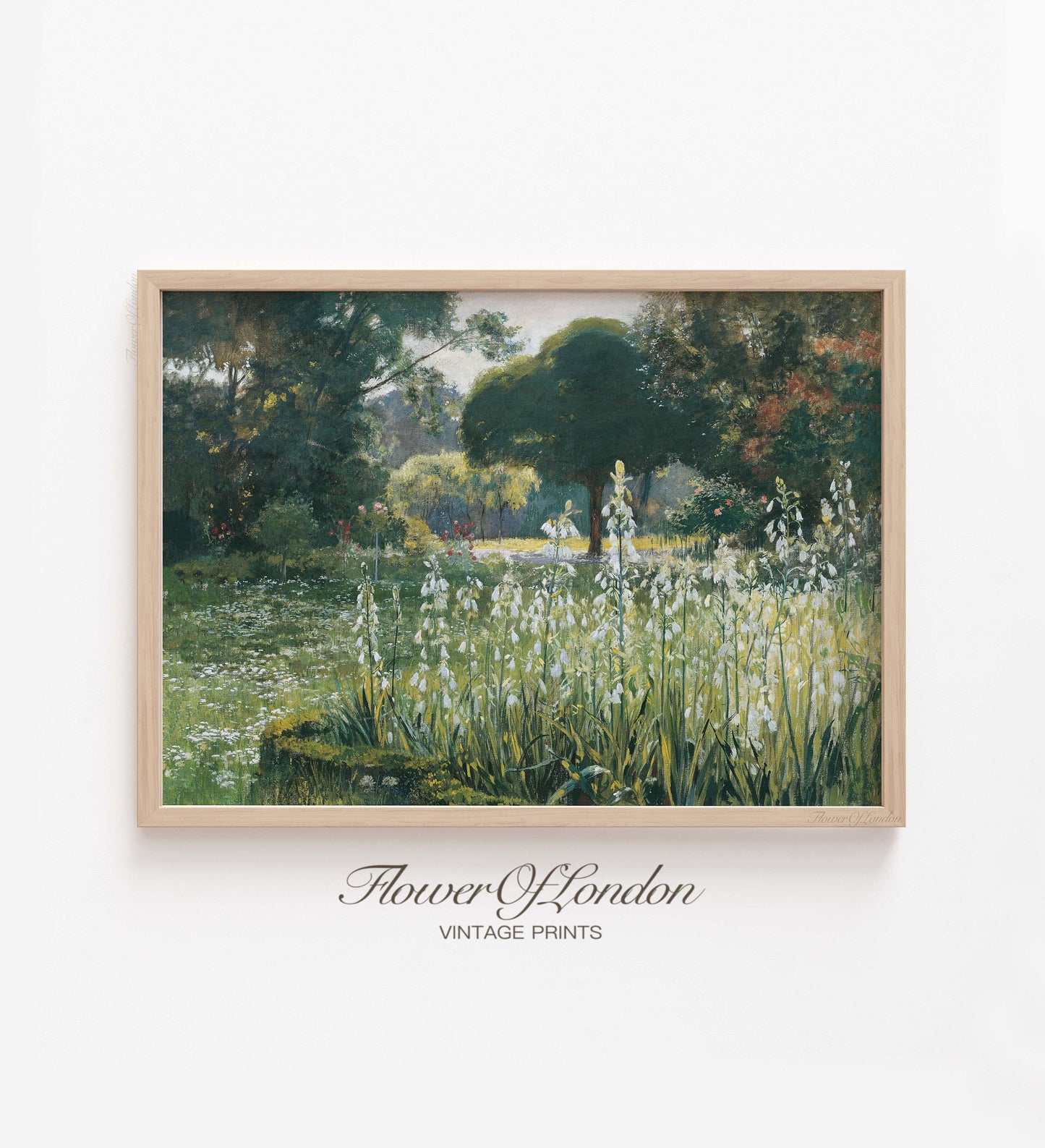 Spring Landscape Print, Vintage Wildflowers Meadow Blossoming Summer, #199