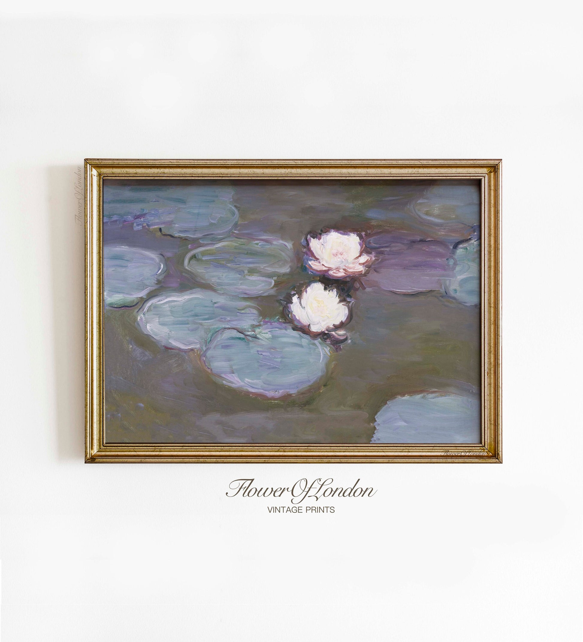 a painting of water lilies in a gold frame