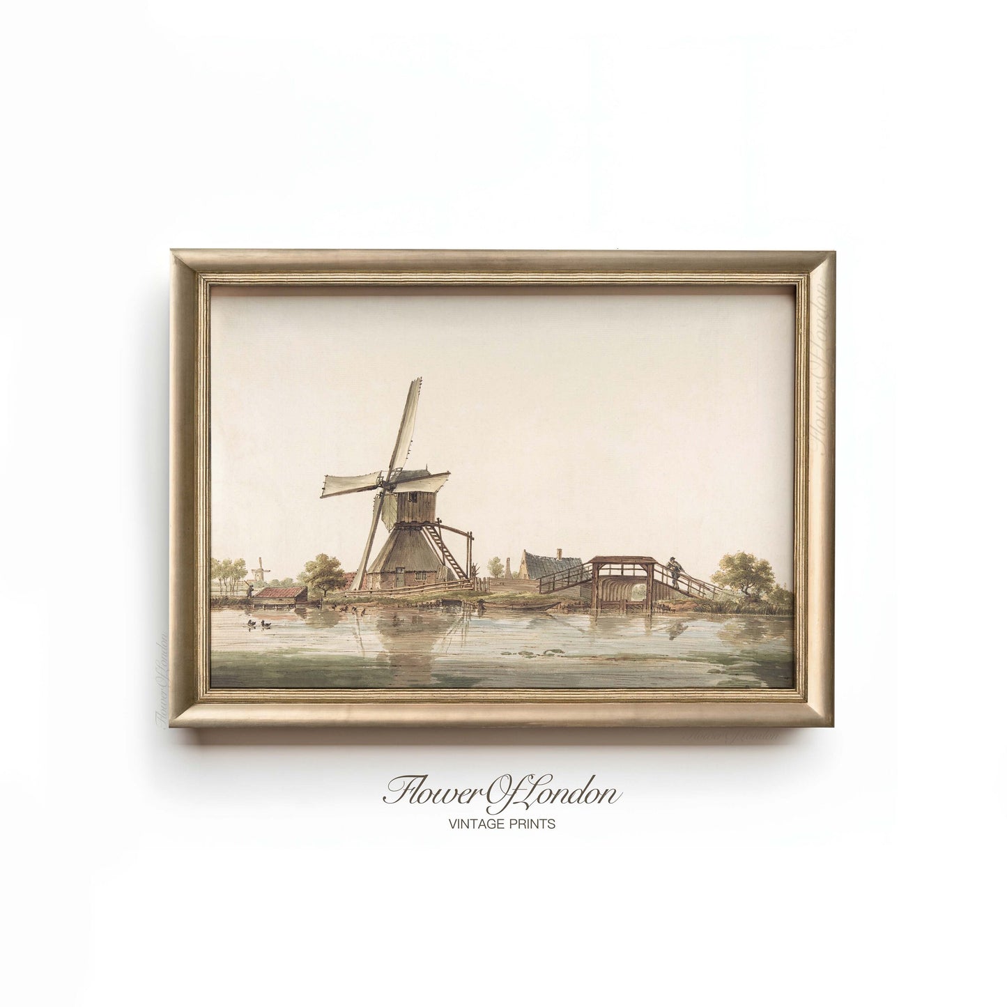 a painting of a windmill on a white wall