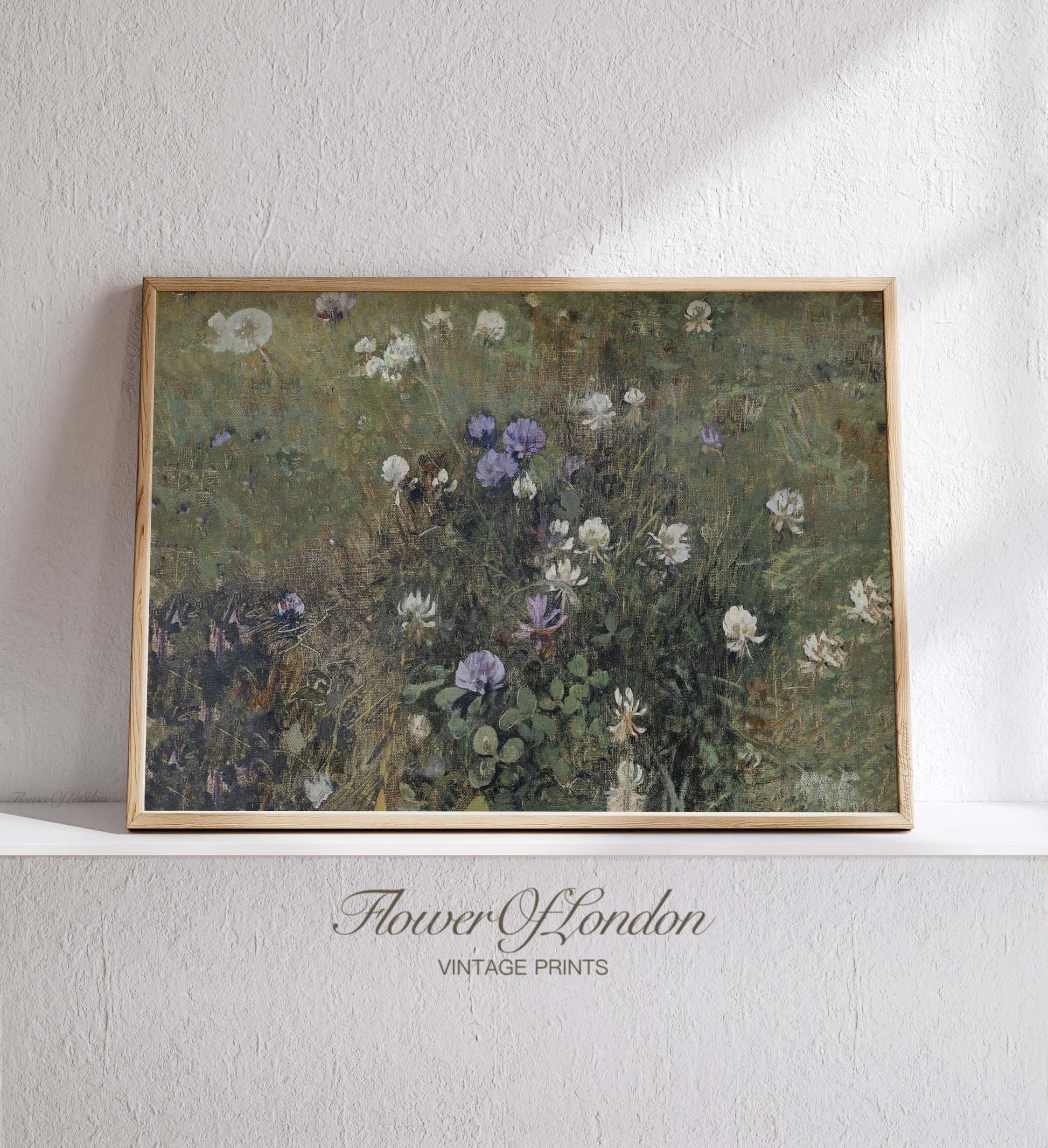 a painting of flowers on a shelf in a room