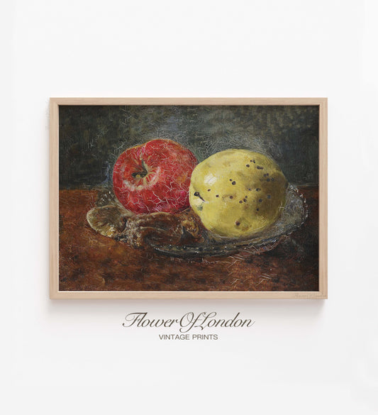 Vintage Fruits Print, Antique Kitchen Still Life Red & Yellow Apples Nursery Decor, #172