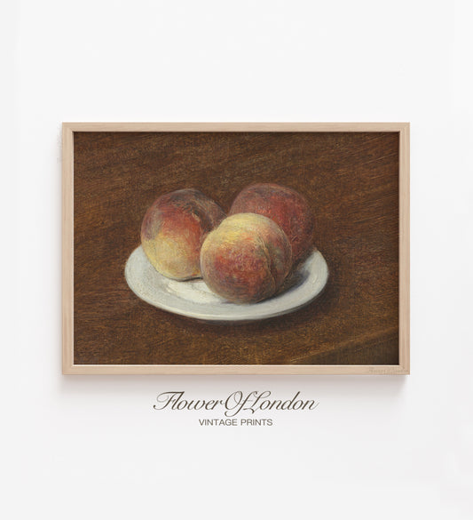 Vintage Peach Fruits Print, Antique Three Peaches Kitchen Rustic Still Life, #242