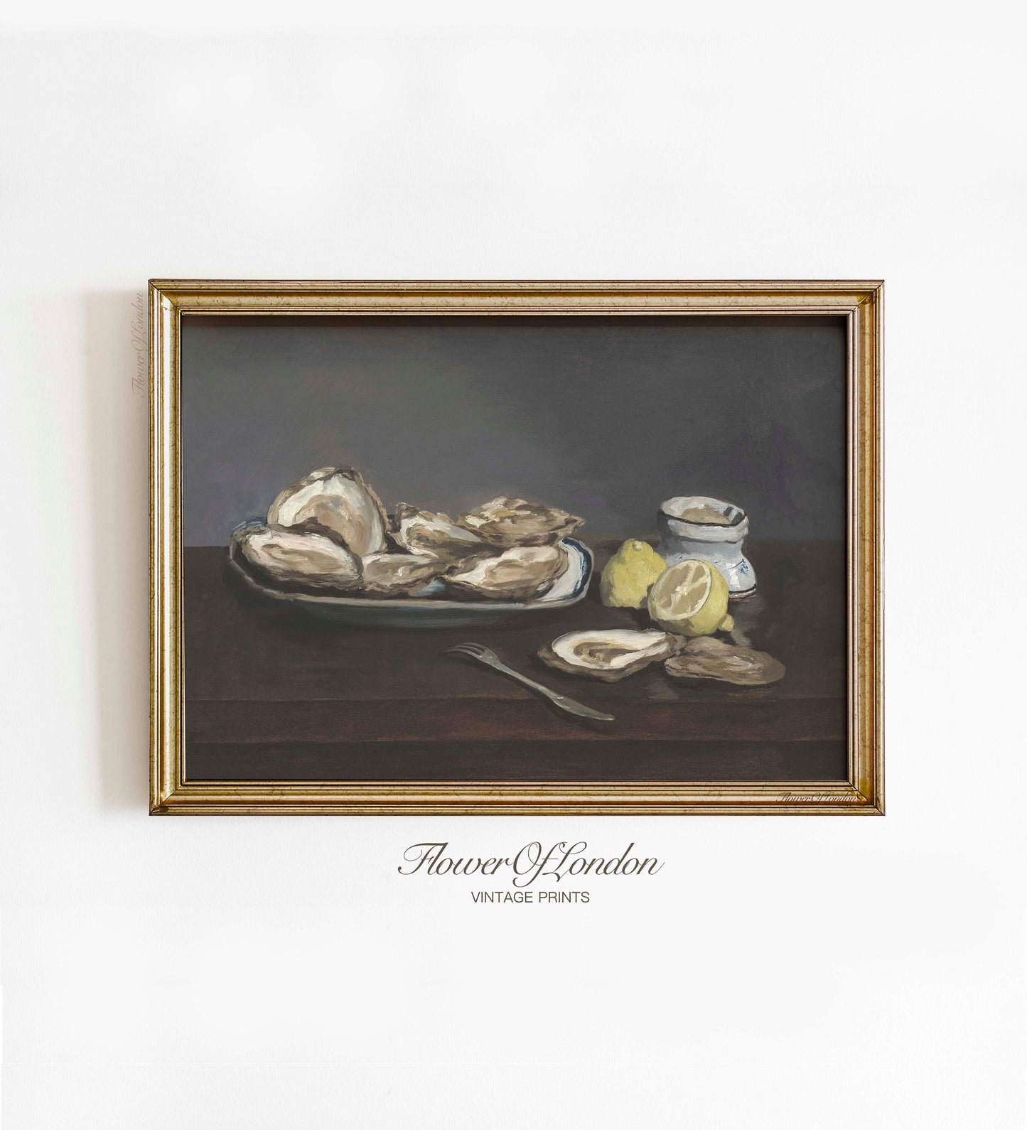 Vintage Oysters Print, Kitchen Oysters & Lemons Still Life, Rustic Kitchen Print, #255