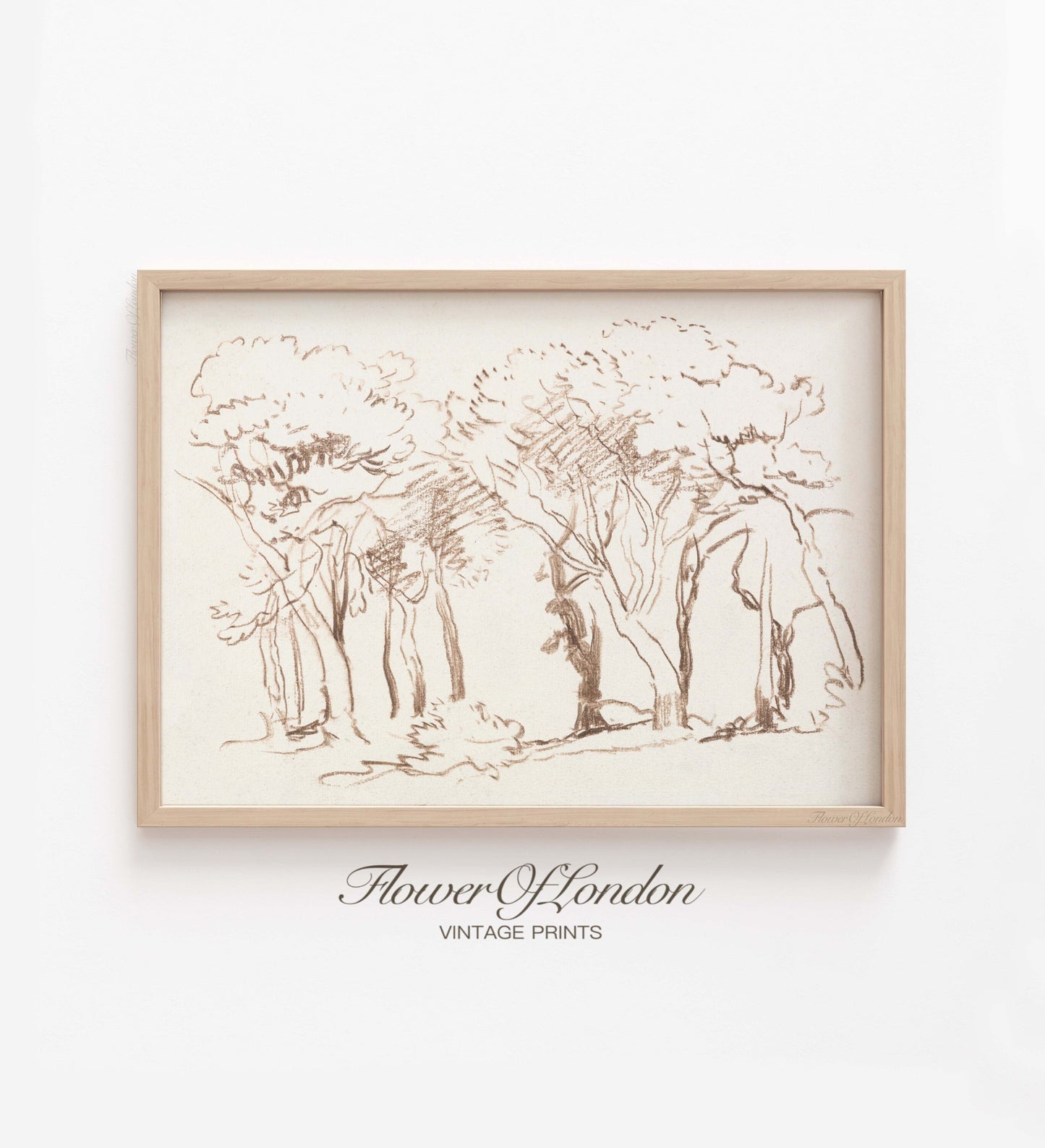 Vintage Trees Sketch Print, Rustic Neutral Simple Woods, Pencil Trees Landscape, #184