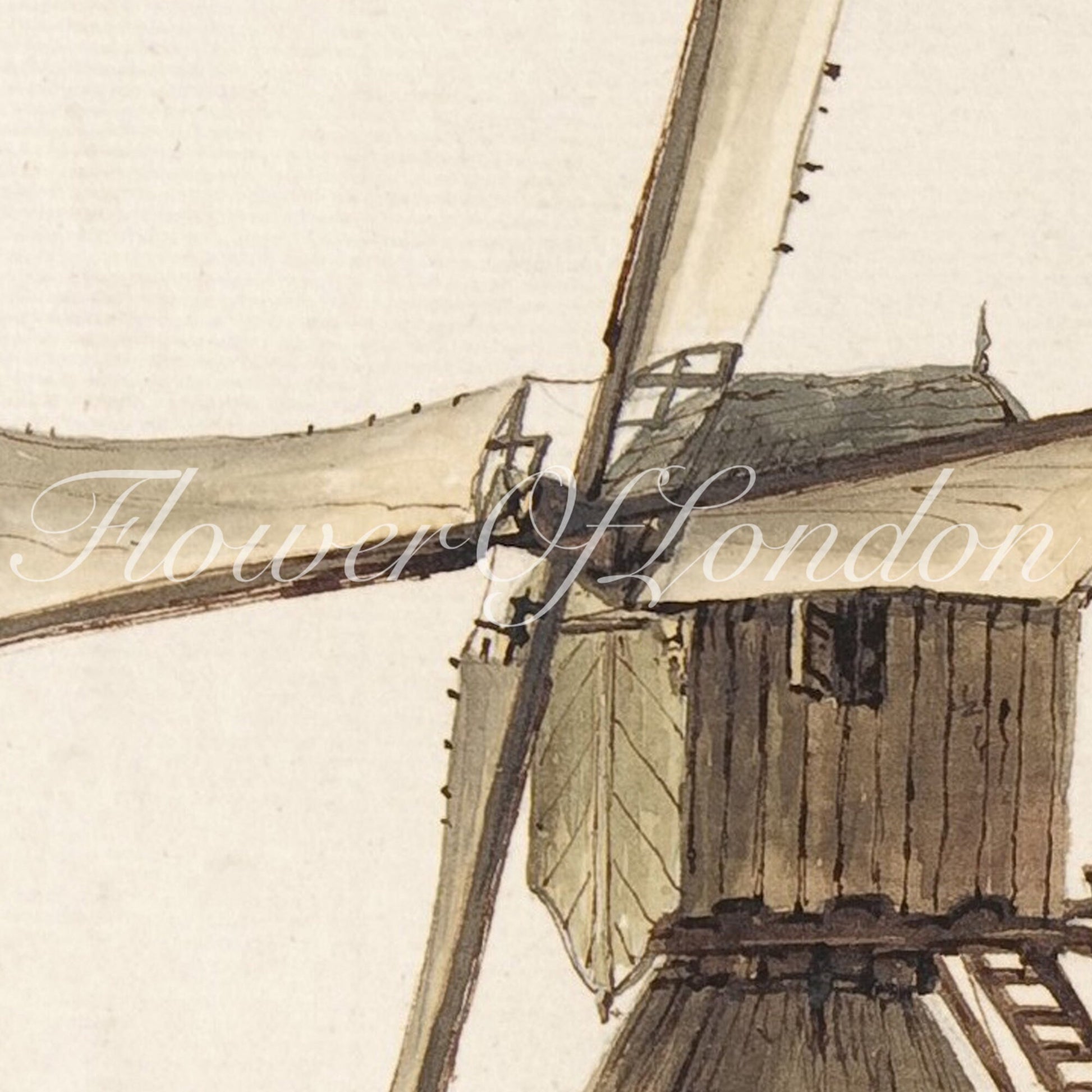 a watercolor painting of a windmill with a ladder