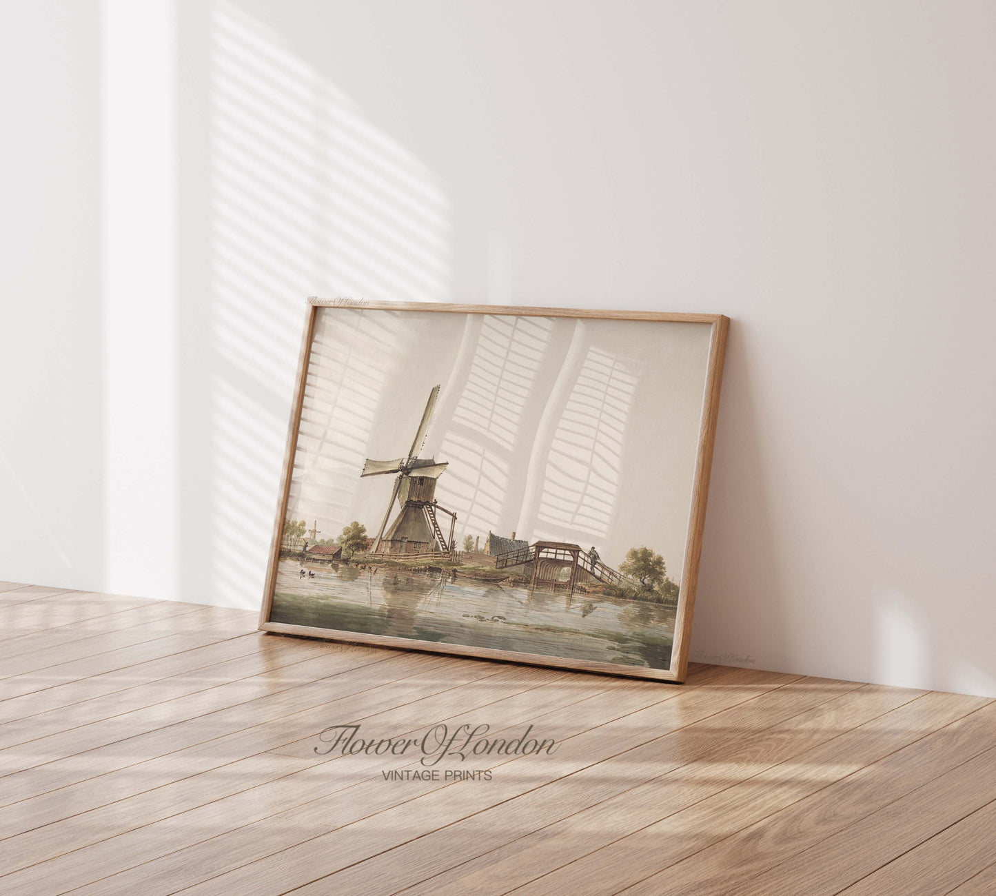 a picture of a windmill on a wooden floor