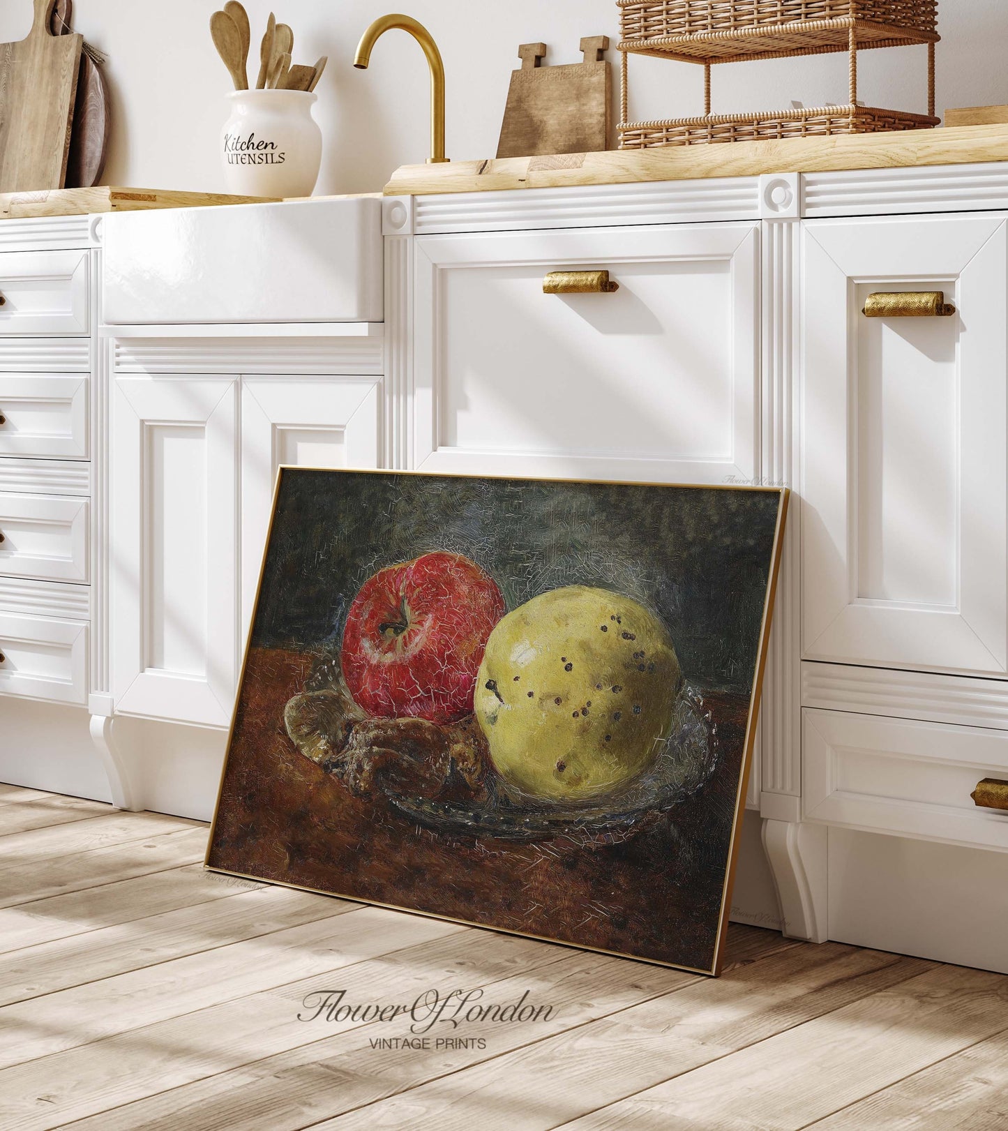 Vintage Fruits Print, Antique Kitchen Still Life Red & Yellow Apples Nursery Decor, #172