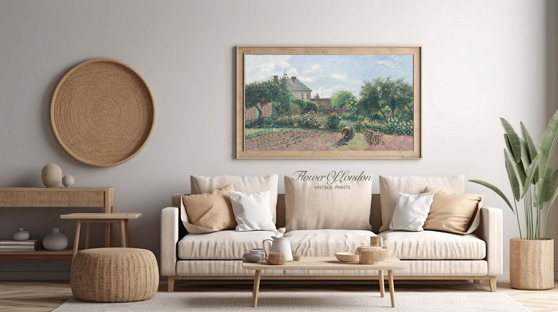 a living room filled with furniture and a painting on the wall