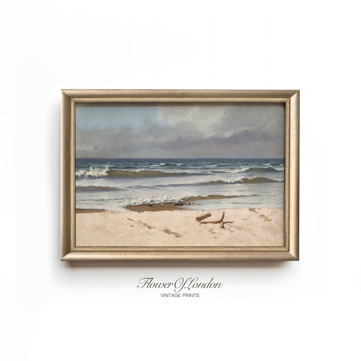 a painting of a beach with waves coming in