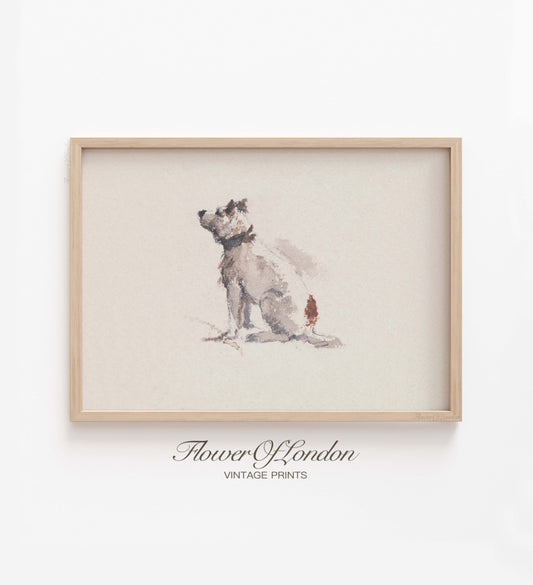 Vintage Dog Sketch Print, Minimalist Antique Rustic Dog Watercolour Drawing, #250