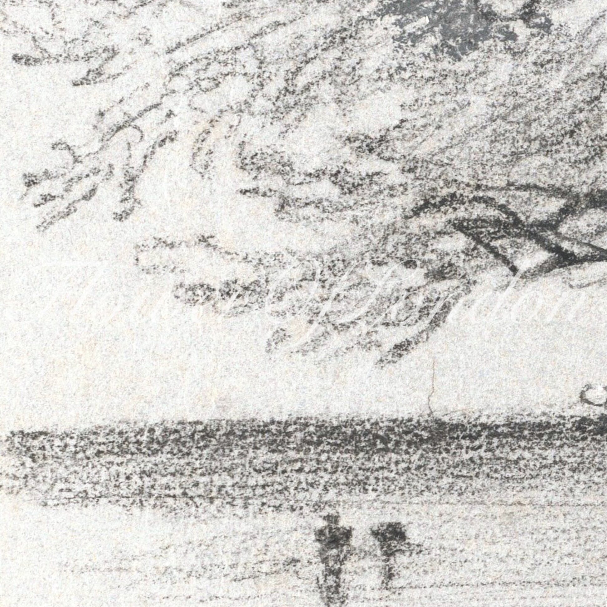 a drawing of two people walking on a beach