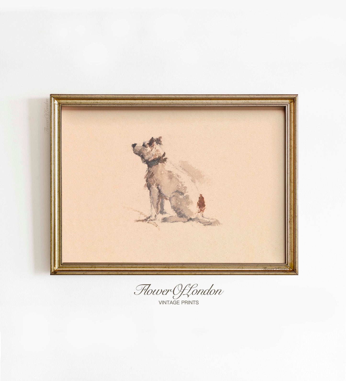 a painting of a dog sitting on the ground