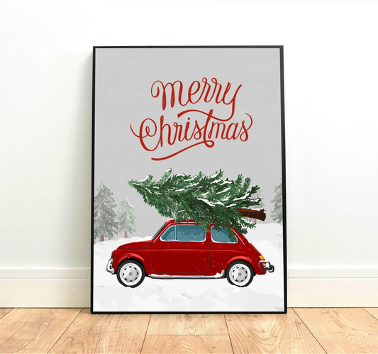 Festive Holiday Car Hauling Christmas Tree Print #C3