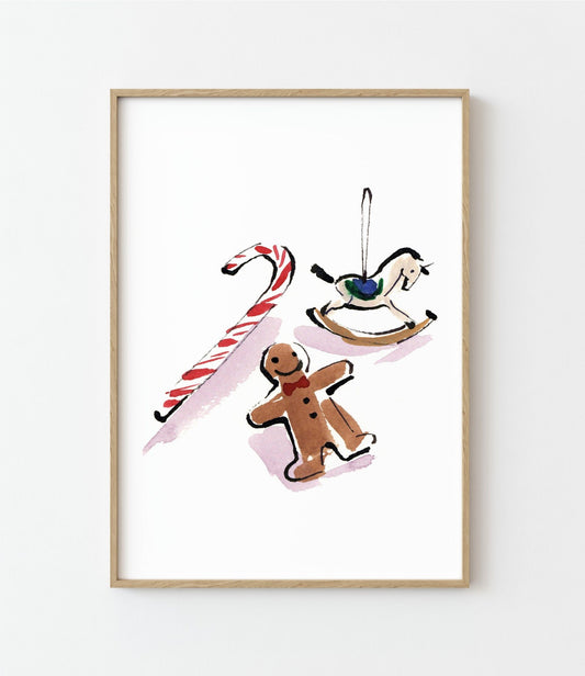 Watercolour Christmas Gingerbread Print