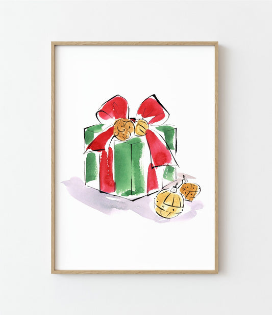 Watercolour Christmas  Present Print