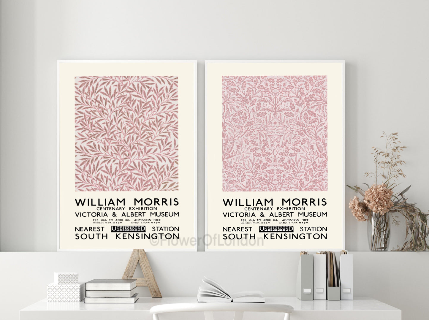 Set of 2 William Morris Prints in Dusty Pink, Willow & Acorn