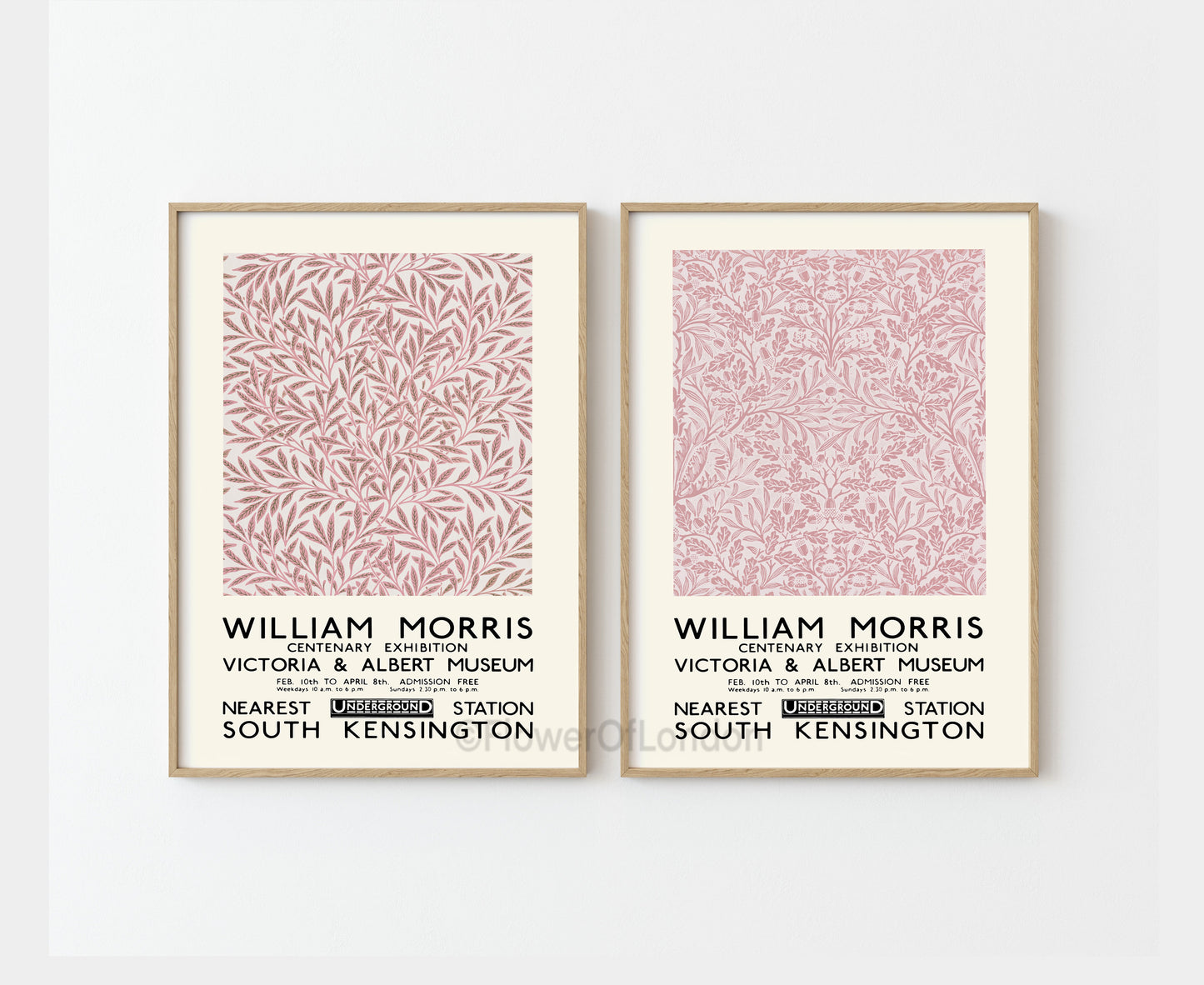 Set of 2 William Morris Prints in Dusty Pink, Willow & Acorn