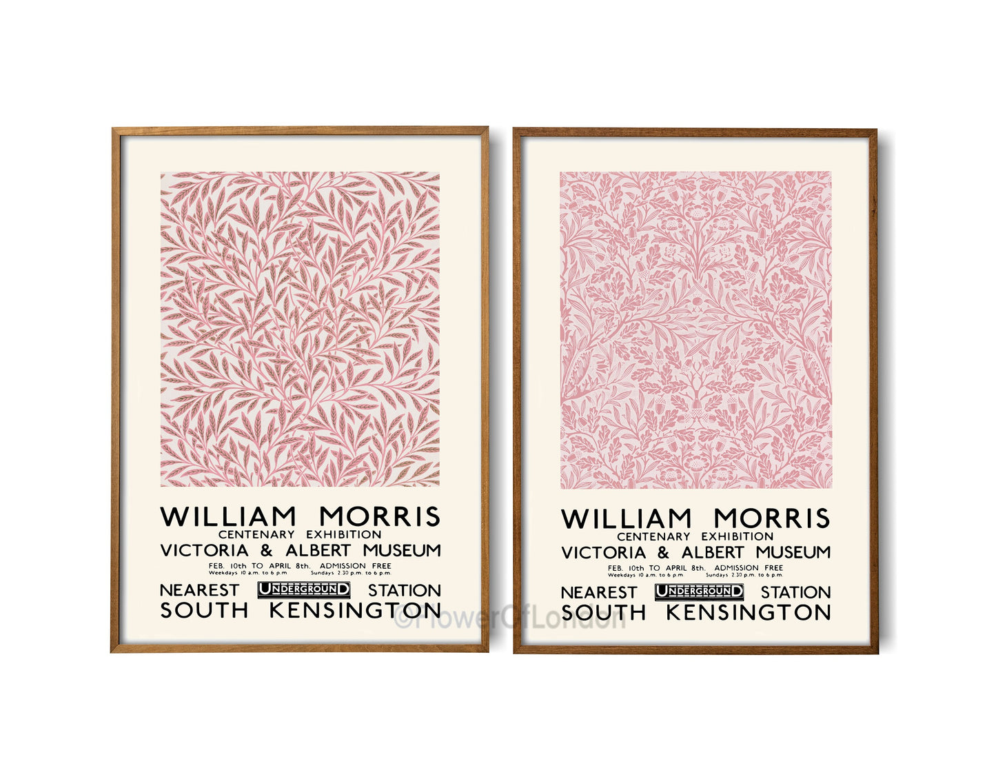 Set of 2 William Morris Prints in Dusty Pink, Willow & Acorn