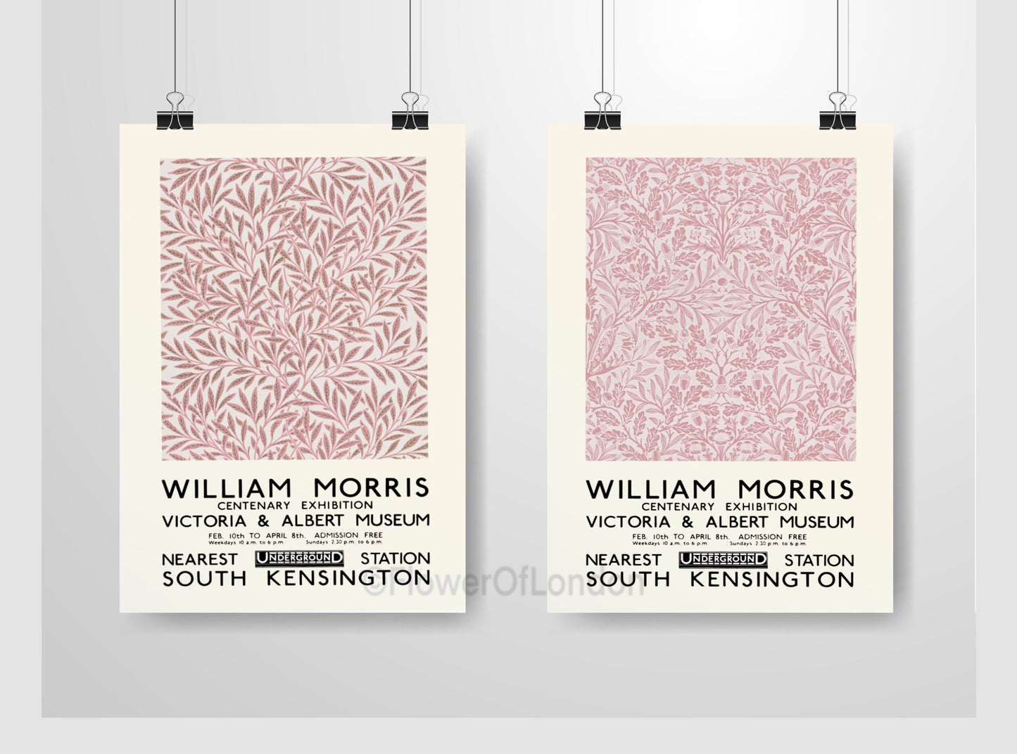 Set of 2 William Morris Prints in Dusty Pink, Willow & Acorn