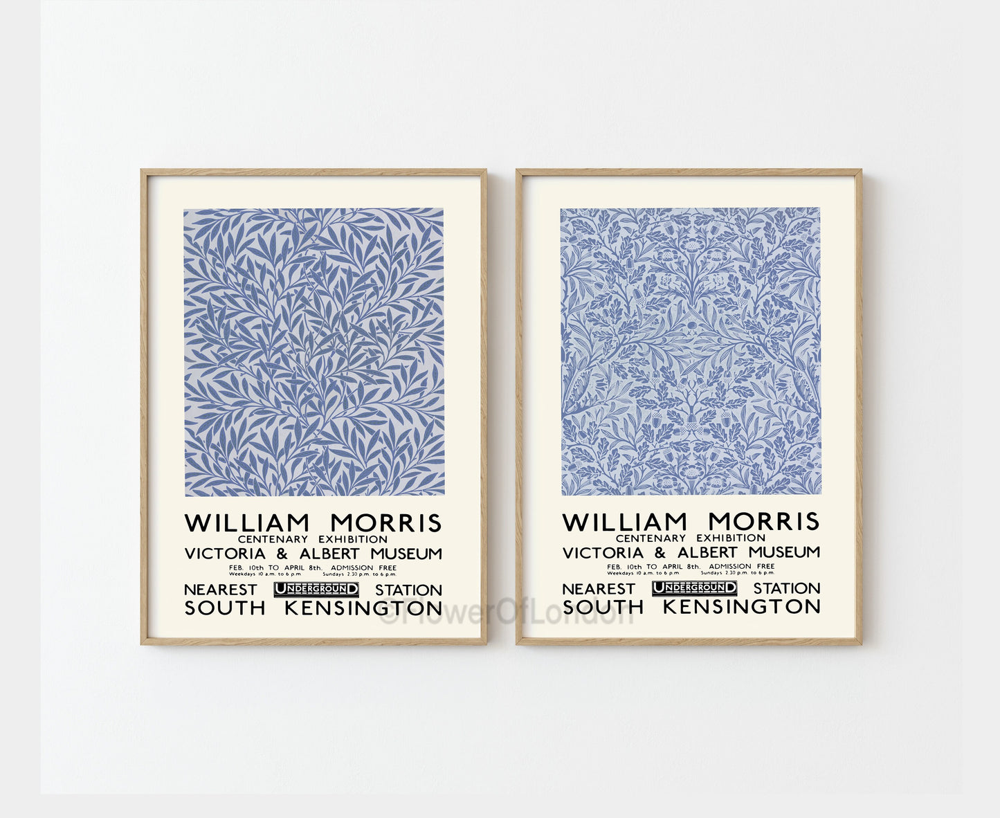 Set of 2 William Morris Prints in Smoky Blue Willow & Acorn