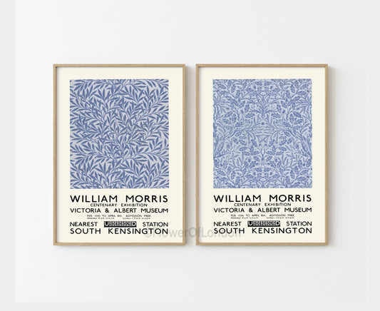 Set of 2 William Morris Prints in Smoky Blue Willow & Acorn