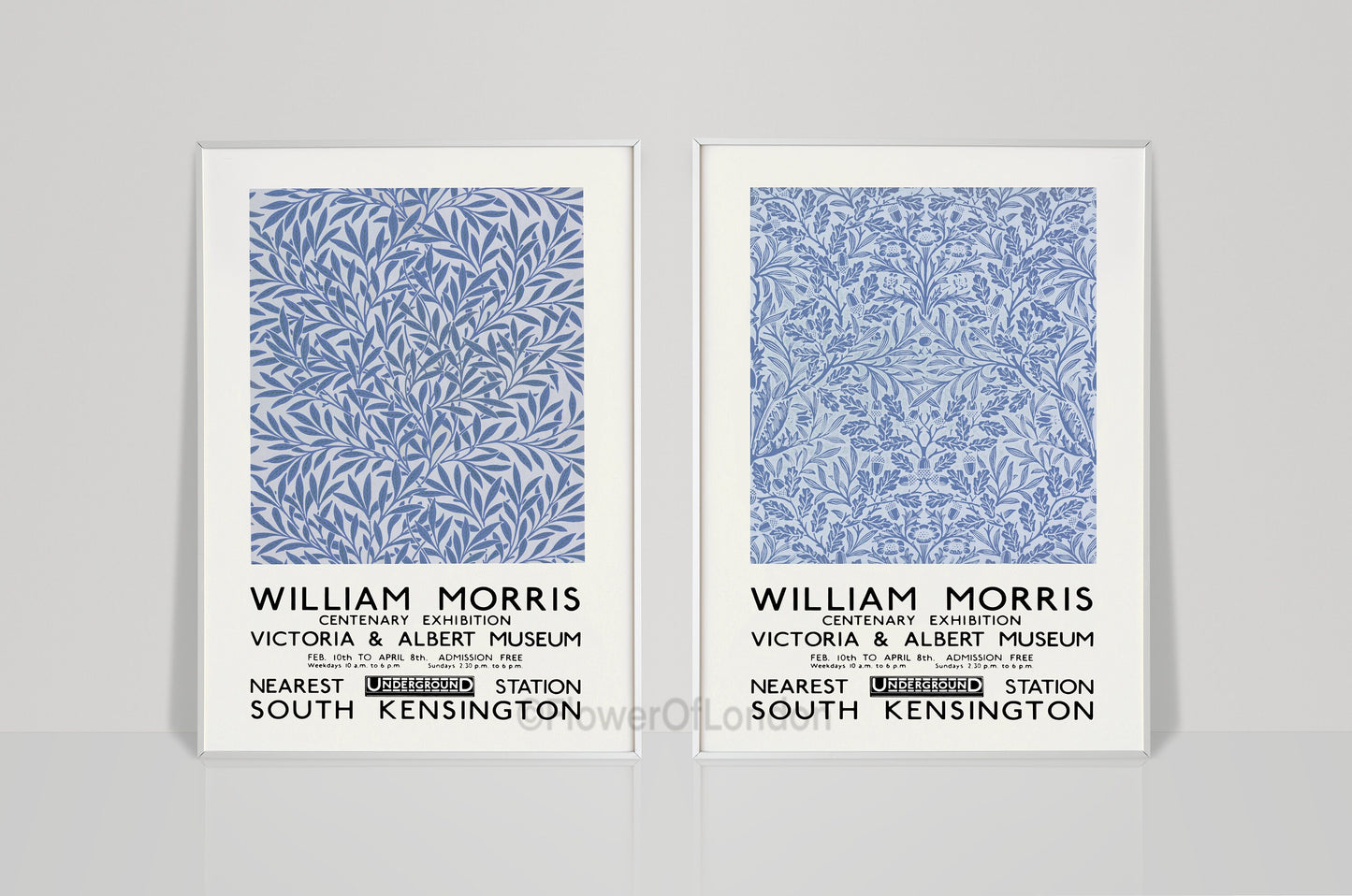 Set of 2 William Morris Prints in Smoky Blue Willow & Acorn