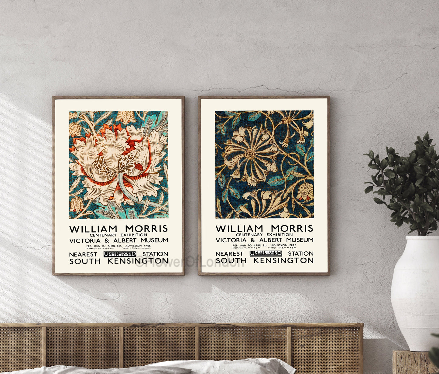 Set of 2 William Morris Exhibition Posters Honeysuckle Wallpaper