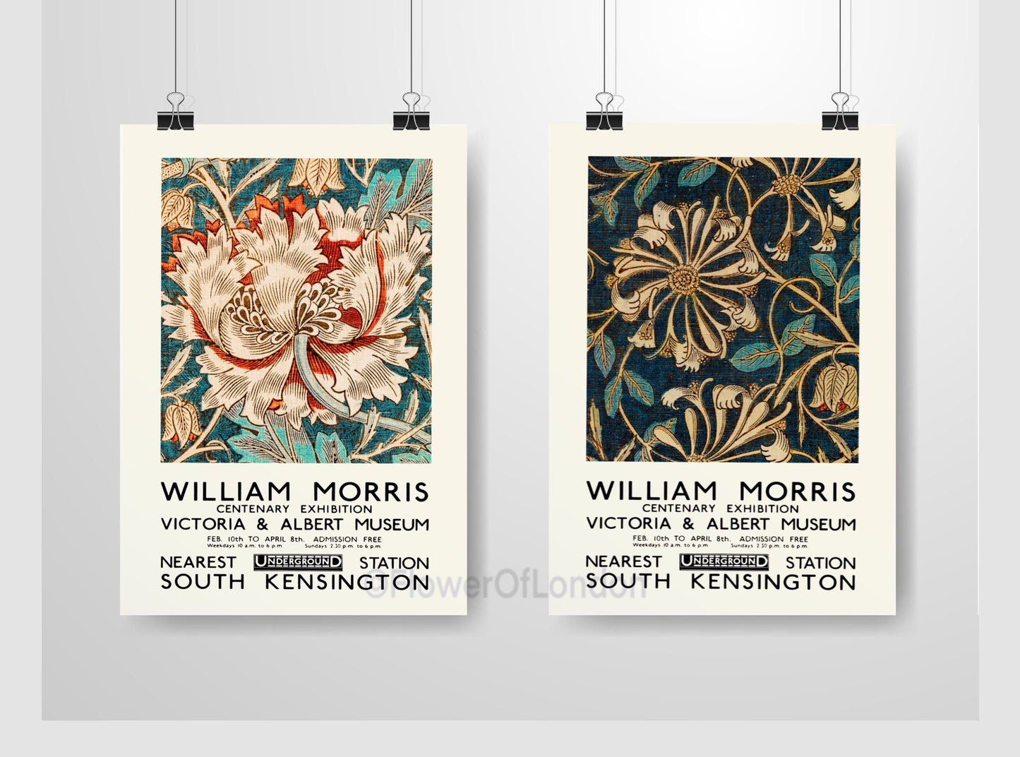 Set of 2 William Morris Exhibition Posters Honeysuckle Wallpaper