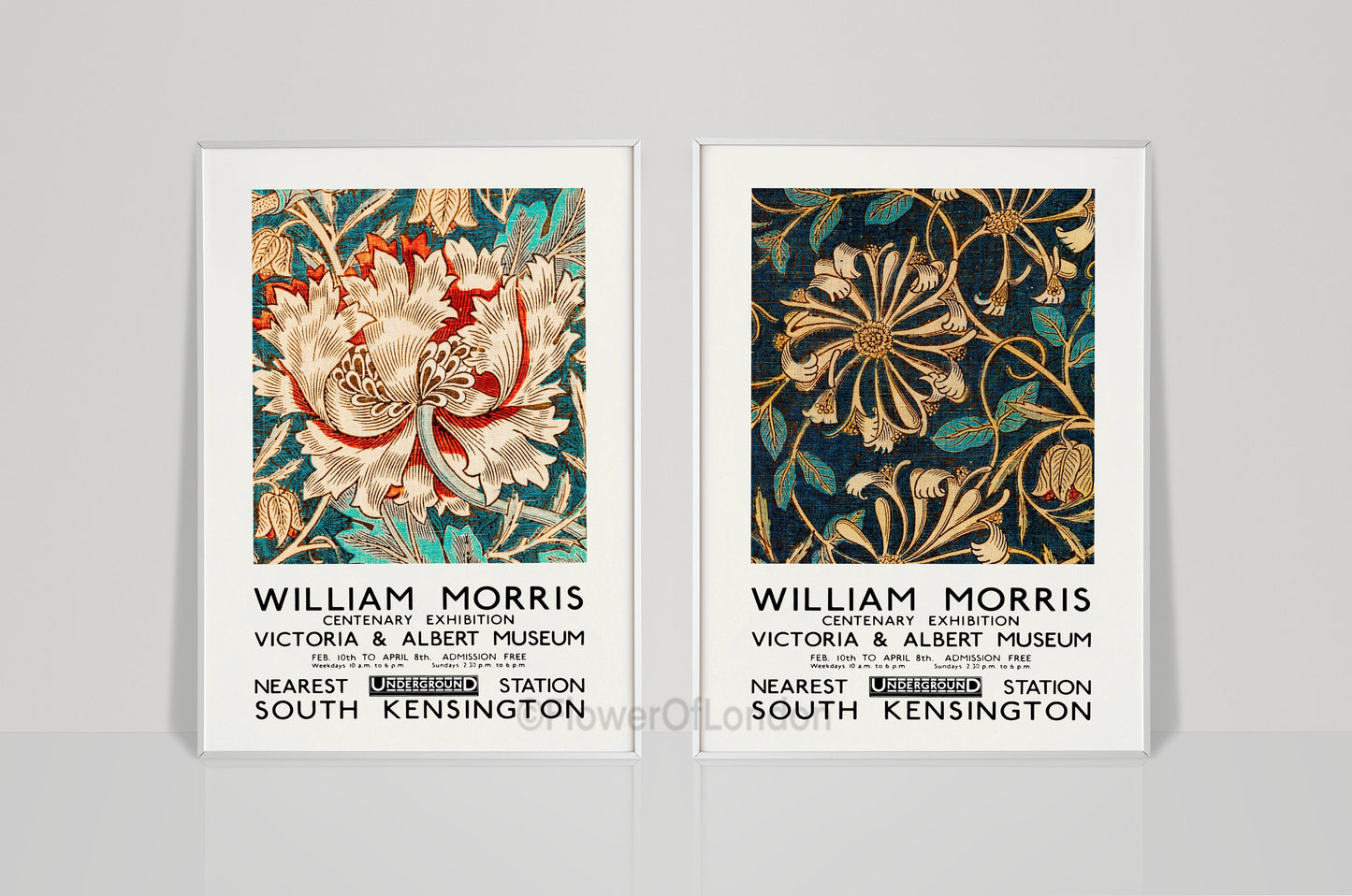 Set of 2 William Morris Exhibition Posters Honeysuckle Wallpaper