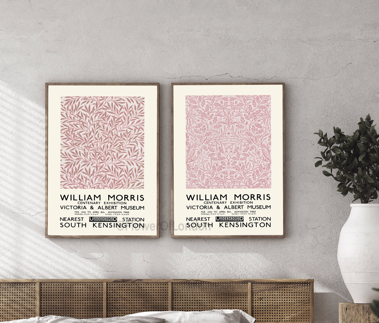 Set of 2 William Morris Prints in Dusty Pink, Willow & Acorn